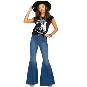 Free People Just Float On Flare Leg Bell Bottom Jeans Medium Blue Wash Size 26